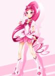  boots cure_blossom gyuniku hanasaki_tsubomi heart heartcatch_precure! highres long_hair magical_girl pink pink_background pink_eyes pink_hair ponytail precure skirt smile solo 