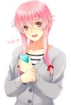  bust cellphone face gasai_yuno heart long_hair mirai_nikki open_mouth phone pink_eyes pink_hair prime simple_background solo 