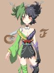  belt breasts cleavage facial_mark female genderswap hair_ornament japanese_clothes kamen_rider kamen_rider_double kamen_rider_w kimono multicolored_hair personification red_eyes rider-tan solo 