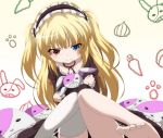  barefoot blonde_hair blue_eyes blush boku_wa_tomodachi_ga_sukunai collarbone doll_hug dr._cryptoso dress feet gothic_lolita hairband hasegawa_kobato heterochromia highres lolita_fashion lolita_hairband lolita_headband long_hair pout red_eyes single_thighhigh solo stuffed_animal stuffed_toy tears thigh-highs thighhighs toes twintails two_side_up 