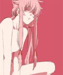  gasai_yuno mirai_nikki pink_eyes pink_hair rough shaded_face simple_background solo zou 