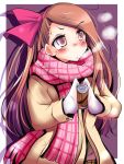  :&lt; bad_id blush bow can hair_bow idolmaster long_hair minase_iori mittens natsu_(anta_tte_hitoha) scarf solo steam 