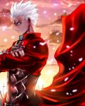  archer cloud crossed_arms dark_skin fate/stay_night fate_(series) field_of_blades grey_eyes male nagare sky solo sunset white_hair 