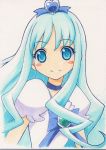  blue_eyes blue_hair blush_stickers bow bust choker cure_marine heartcatch_precure! kurumi_erika long_hair looking_at_viewer magical_girl marker_(medium) precure shirohebidou simple_background smile solo traditional_media 