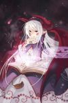  demon_wings dress frills gathers horns light_particles long_hair lowres magic_circle markings nail_polish pointy_ears purple_eyes ruffles snowing solo sword_girls violet_eyes white_hair wings 
