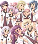  &gt;:) &gt;:d +_+ 6+girls :d ahoge akaza_akari anison black_hair blonde_hair blood blue_eyes blue_hair blush braid brown_eyes double_bun fist funami_yui furutani_himawari glasses hair_bun hairband hand_on_shoulder highres ikeda_chitose multiple_girls nosebleed oomuro_sakurako open_mouth pink_hair ponytail purple_eyes purple_hair school_uniform serafuku short_hair smile sugiura_ayano tok6take4 toshinou_kyouko twin_braids twintails violet_eyes yoshikawa_chinatsu yuru_yuri 