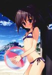  beach beachball bikini blush bracelet copyright_request flat_chest highres itou_mikoto jewelry koiiro_soramoyou looking_at_viewer ryouka_(suzuya) side-tie_bikini solo striped striped_bikini striped_swimsuit studio_ryokucha swimsuit 