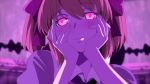  brown_hair gasai_yuno hair_ribbon hand_on_cheek hand_to_face hands_on_own_cheeks hands_on_own_face himekaidou_hatate mirai_nikki parody pink_eyes ribbon smile solo touhou twintails umakatsuhai yandere_trance 