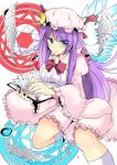 blush book bow breasts crescent dress hair_bow hat long_hair magic_circle notes octagram patchouli_knowledge purple_eyes purple_hair reine_miyu ribbon solo star touhou violet_eyes wings 