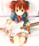  akashia brown_eyes brown_hair guitar instrument k-on! school_uniform short_hair short_twintails solo suzuki_jun twintails 