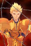  1boy armor blonde_hair chain crossed_arms earrings fate/zero fate_(series) gilgamesh hair_up jewelry nanasi69 red_eyes solo 