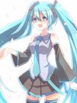  1girl aqua_eyes aqua_hair detached_sleeves hatsune_miku long_hair necktie open_mouth skirt solo thigh-highs twintails very_long_hair vocaloid white_background 