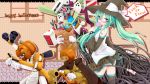  candy crossover detached_sleeves glasses green_eyes green_hair halloween happy_halloween hat hatsune_miku highres ichiju lollipop mecha medabots medarots metabee no_panties ogami_kazuki robo-emperor skirt solo spring_onion swirl_lollipop thigh-highs thighhighs trick_or_treat twintails vocaloid watch witch_hat 