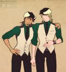  barnaby_brooks_jr blonde_hair bracelet brown_eyes brown_hair cabbie_hat cosplay facial_hair green_eyes hand_on_shoulder hat jewelry kaburagi_t_kotetsu kaburagi_t_kotetsu_(cosplay) male mocu00 multiple_boys necktie ring short_hair stubble tiger_&amp;_bunny vest waistcoat watch wedding_band wristwatch 