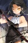  black_hair chain chains choker flat_chest frills katana lowres mole ruffles salt_(salty) sheath short_hair shorts sita_vilosa solo sword sword_girls unsheathing weapon yellow_eyes 