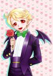  arm_behind_back blonde_hair bow bowtie disgaea flower formal kotatsu_seijin makai_senki_disgaea_2 male personification pointy_ears red_eyes red_rose ribbon rose smile solo suit tink wings 