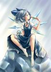  bad_id blue_eyes blue_hair cirno ice narumizg no_shoes popsicle sitting solo touhou wings 