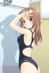  brown_eyes brown_hair competition_swimsuit cropped kawada_tomoko kimi_kiss long_hair looking_at_viewer masakichi_(crossroad) mizugi one-piece_swimsuit shadow shower standing swimsuit wet 