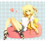 blonde_hair heart high_heels hoshii_miki idolmaster long_hair radiwo shoes sitting smile 
