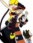  blue_eyes breasts carrying cleavage emolga gloves grey_eyes hat headphones kamitsure_(pokemon) kudari_(pokemon) nobori_(pokemon) pantyhose peaked_cap pmx pokemon pokemon_(game) pokemon_black_and_white pokemon_bw short_hair silver_hair simple_background under_boob underboob uniform 