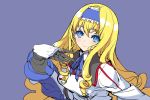  blonde_hair blue_eyes blue_tears cecilia_alcott hairband infinite_stratos light_smile long_hair looking_at_viewer mechanical_arm simple_background solo uniform 