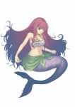  blue_eyes copyright_request floating_hair gradient_hair jewelry long_hair mermaid monster_girl multicolored_hair necklace pink_hair red_hair redhead sarong simple_background solo tubetop white_background 
