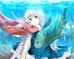 colored_eyelashes fish jellyfish long_hair original ruurin-chan sitting smile solo underwater water white_hair 