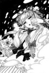  bangs blunt_bangs book bow danmaku hair_bow hand_on_own_face hand_to_face hat long_hair monochrome patchouli_knowledge slit_pupils solo tokita-c touhou traditional_media 