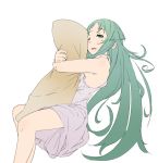  green_hair long_hair pillow pillow_hug saliva saya saya_no_uta solo waaaaaaaaa wink 
