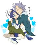  adult bad_id blue_eyes cheek_press cheek_rub closed_eyes eyes_closed fubuki_shirou hakuren hug inazuma_eleven inazuma_eleven_(series) inazuma_eleven_go male multiple_boys soccer_uniform toco_(7037034) yukimura_hyouga 