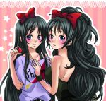  akiyama_mio black_eyes black_hair casual dual_persona food fruit k-on! listen!! long_hair ribbon strawberry 