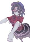  blue_eyes blue_hair chinese_clothes dress grin hat jiangshi looking_at_viewer miyako_yoshika morino_hon ofuda outstretched_arms pale_skin short_hair simple_background skirt smile solo star touhou white_background zombie_pose 