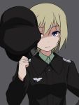  blue_eyes erica_hartmann hat military military_uniform serious short_hair solo strike_witches uniform youkan 
