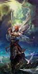  armor bird chinese_clothes clouds highres jiang_wei lightning romance_of_the_three_kingdoms sky solo sunlight sword weapon white_hair 