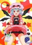 alternate_costume ball beachball binoculars blue_hair elbow_pads fangs flapping gloves goggles goggles_on_head highres innertube open_mouth red_eyes remilia_scarlet solo sonjow4 star swimsuit touhou wings 