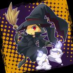  brooch broom clothed_pokemon crombaster dress halloween hat jewelry litwick mawile no_humans pokemon red_eyes witch witch_hat 