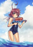  ahoge cloud hayate_x_blade kurogane_hayate one-piece_swimsuit scarf sky solo swimsuit water_gun yu_(uza) 