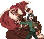  armor bangs beard black_hair bob_cut book facial_hair fate/stay_night fate/zero fate_(series) green_eyes male multiple_boys necktie orehati parted_bangs red_eyes red_hair redhead rider_(fate/zero) short_hair waver_velvet 