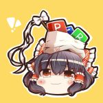  bag_on_head black_hair blush bow brown_eyes dnk gohei hair_bow hair_tubes hakurei_reimu no_humans power-up sign smirk solo touhou yukkuri_shiteitte_ne 