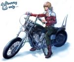  barnaby_brooks_jr belt blonde_hair boots glasses green_eyes jacket jewelry male masyang motor_vehicle motorcycle necklace red_jacket solo studded_belt tiger_&amp;_bunny vehicle 