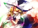  &gt;:) blonde_hair fingerless_gloves gloves hat kirisame_marisa looking_at_viewer mini-hakkero purple_eyes solo touhou ukyo_rst violet_eyes witch witch_hat 