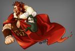  animal_ears armor beard bob_cut bunny_ears cape facial_hair fate/stay_night fate/zero fate_(series) ginkun green_hair grey_background kemonomimi_mode lion_ears male multiple_boys red_hair redhead size_difference tears waver_velvet 