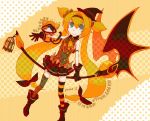  aqua_eyes bad_id blazblue blonde_hair cat halloween happy_halloween hat jubei_(blazblue) long_hair low-tied_long_hair platinum_the_trinity quad_tails title_drop two_side_up witch_hat yamo yellow_background 