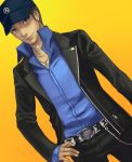  bad_id belt brown_eyes brown_hair dutch_angle enk_(mlrampy) facial_hair hand_on_hip hat hips iori_junpei jewelry male mlrampy necklace persona persona_3 school_uniform short_hair sideburns solo stubble 