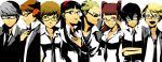  1boy amagi_yukiko androgynous bad_id black_eyes black_hair blonde_hair blue_eyes blue_hair brown_eyes brown_hair bust cabbie_hat column_lineup crossed_arms dress_shirt everyone formal fujino_miyabi glasses grey_eyes grey_hair hairband hanamura_yousuke hand_on_own_chest hand_to_chest hat hat_removed headphones jewelry kujikawa_rise kuma_(persona_4) long_hair looking_at_viewer male narukami_yuu necklace necktie no_hat no_headwear open_mouth orange-framed_glasses persona persona_4 pink-framed_glasses profile red_hair redhead reverse_trap salute satonaka_chie shirogane_naoto shirt short_hair simple_background smile solo suit sunglasses tatsumi_kanji tomboy twintails yellow-framed_glasses 