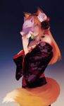  androgynous animal_ears animal_tail blonde_hair bloodink crossdressinging flower fox_ears fox_mask fox_tail green_eyes hair_flower hair_ornament hairband japanese_clothes jewelry long_hair male mask original solo tail trap 