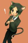  1boy androgynous animal_ears bad_id bangs black_hair bob_cut cat_ears cat_tail command_spell fang fate/stay_night fate/zero fate_(series) green_eyes kemonomimi_mode male naiya necktie open_mouth parted_bangs simple_background solo surprised tail waver_velvet 