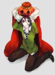  :q cape crown fate/stay_night fate/zero fate_(series) green_eyes halloween highres hinatsu jack-o&#039;-lantern jack-o'-lantern kneeling male necktie pumpkin solo tongue waver_velvet 