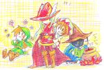  arm_support artist_request bandana belt black_mage black_skin blush_stickers boots brown_eyes brown_hair cape dark_skin final_fantasy final_fantasy_i finger-to-cheek finger_to_face fire flower glint green_eyes hat hood long_hair looking_up open_mouth plaid pot red_mage sitting smile sparkle stirring thief translation_request tunic white_hair white_mage witch_hat yellow_eyes 