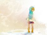  blonde_hair blue_eyes boots hair_ornament hairclip highres kagamine_rin keishi looking_back rubber_boots skirt snow solo tears vocaloid wallpaper 
